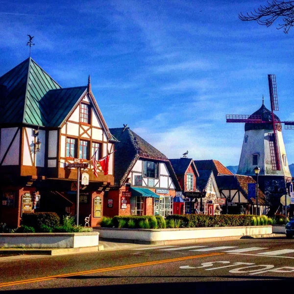 Downtown Solvang with Windmill USA CA